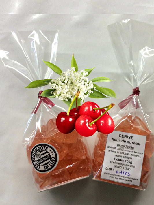 Berlingots Cerise/Fleur de sureau sans sucre - 100g